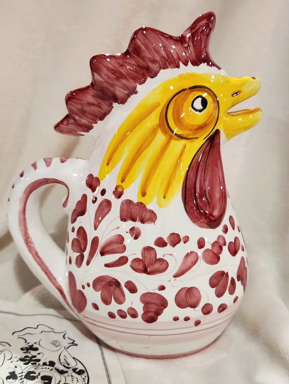 Hand Painted Ceramic Rooster Pitcher, New - Picture 3 of 9